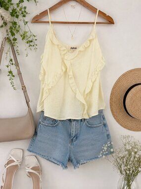 Listicle Cream Ruffle Cami Tank Top Size Medium